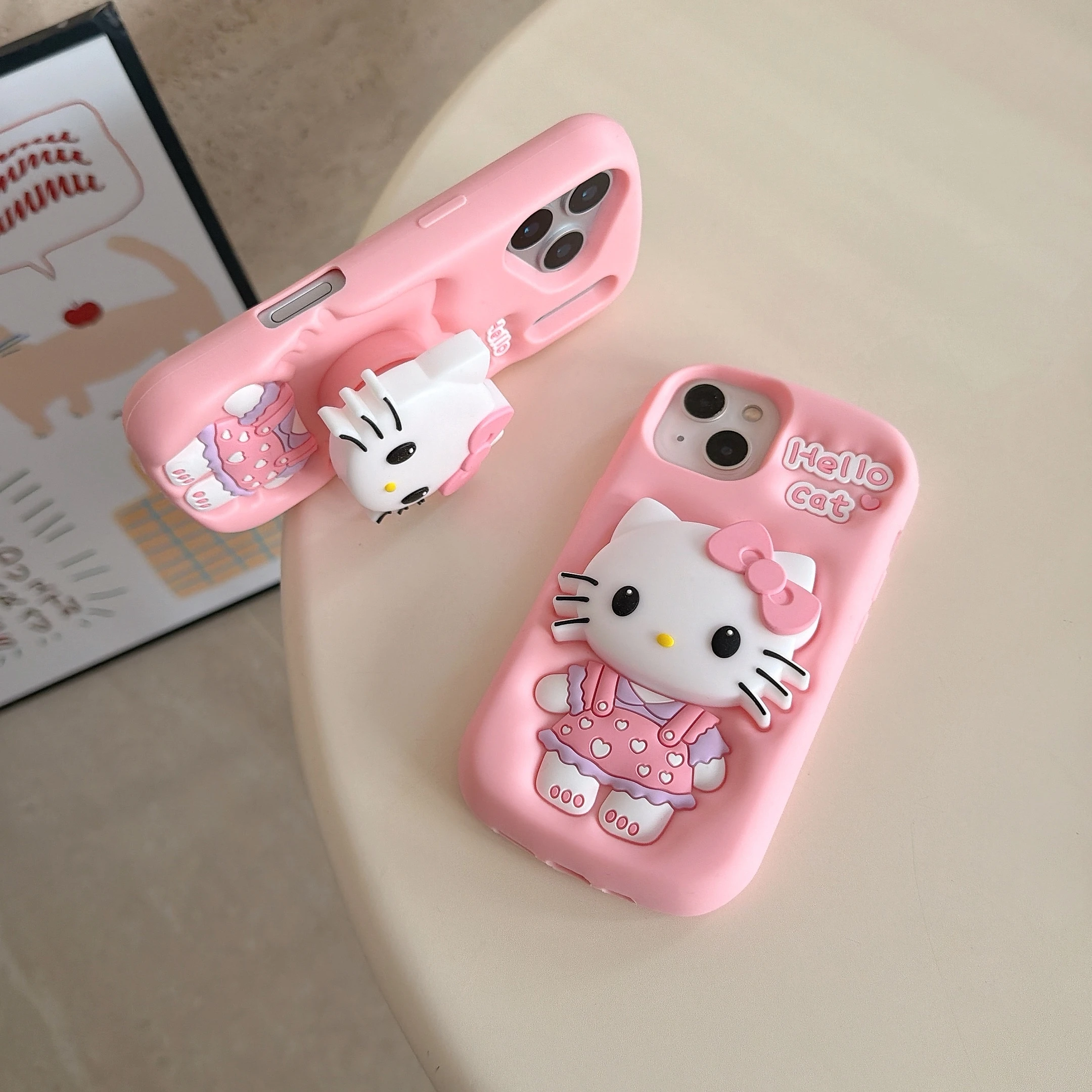 Hello Kitty Dress Phone Case with Stand Cute Girl Dress-up Style Soft Cover for iPhone .