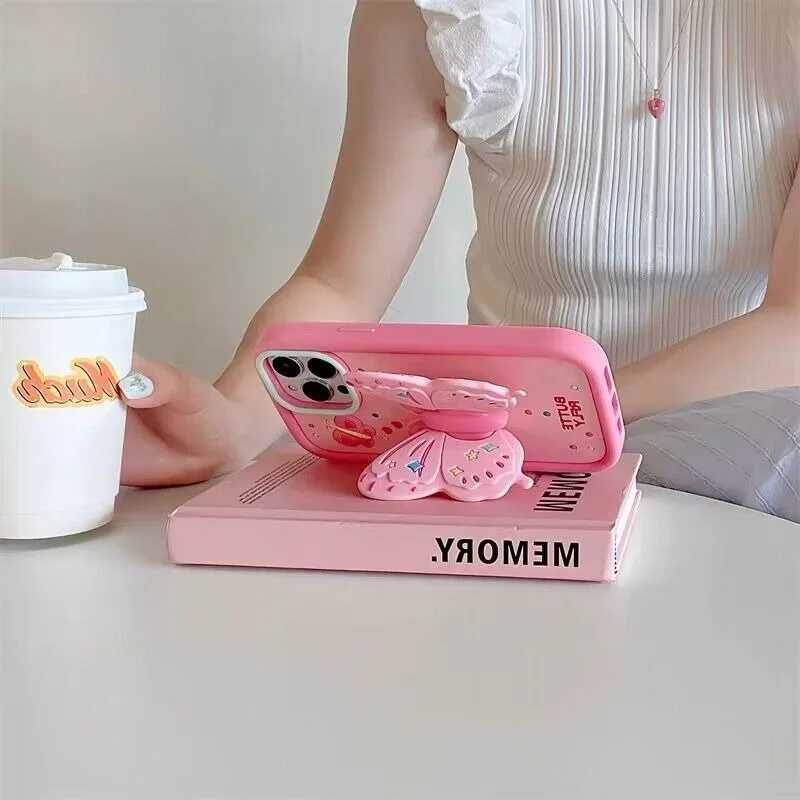 3D Cute Cartoon Holder Butterfly Soft Silicone Phone Case Back Cover Shell Skin Wing Holder