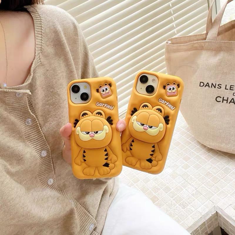 3D Cute Cartoon Character garfield hand Holder Soft Silicone  iphone case