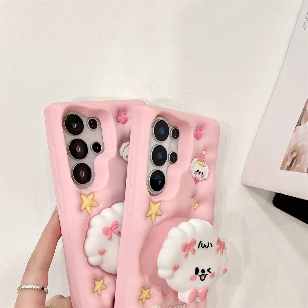 3D Cute Pink Bow Puppy Silicone Phone Case