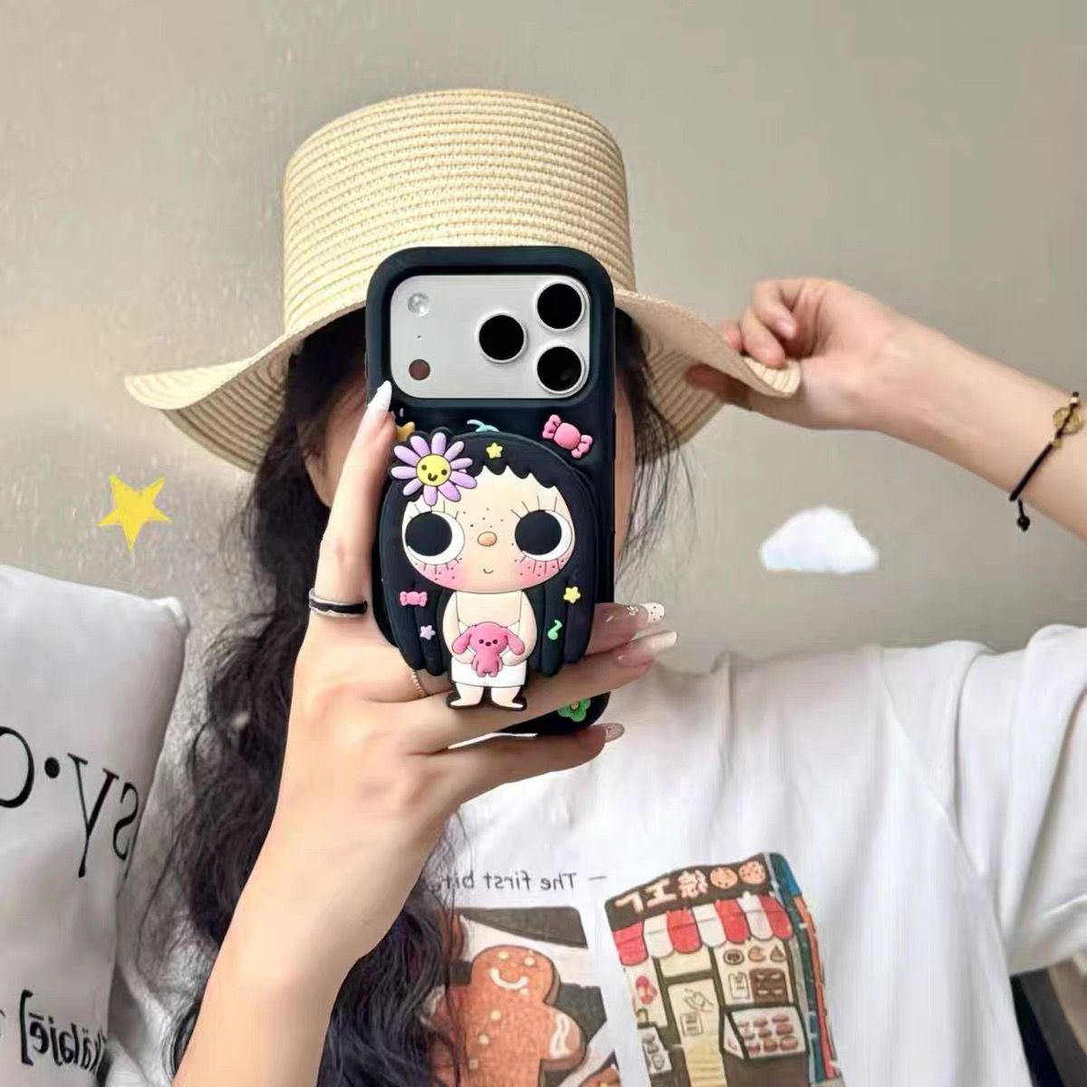 Cute Big Eyes Girl Rotating Holder  Soft Silicone iphone case