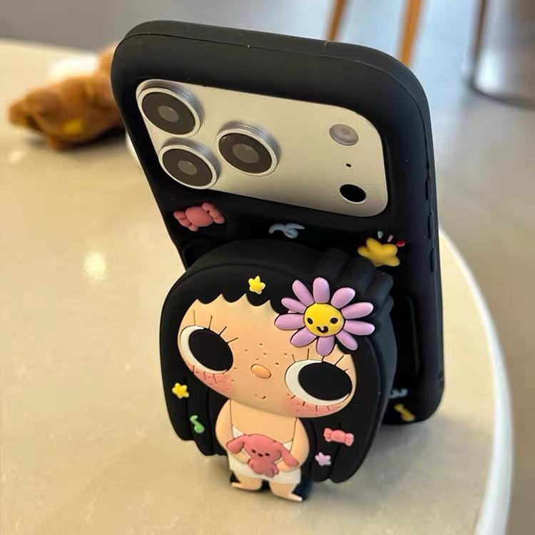 Cute Big Eyes Girl Rotating Holder  Soft Silicone iphone case