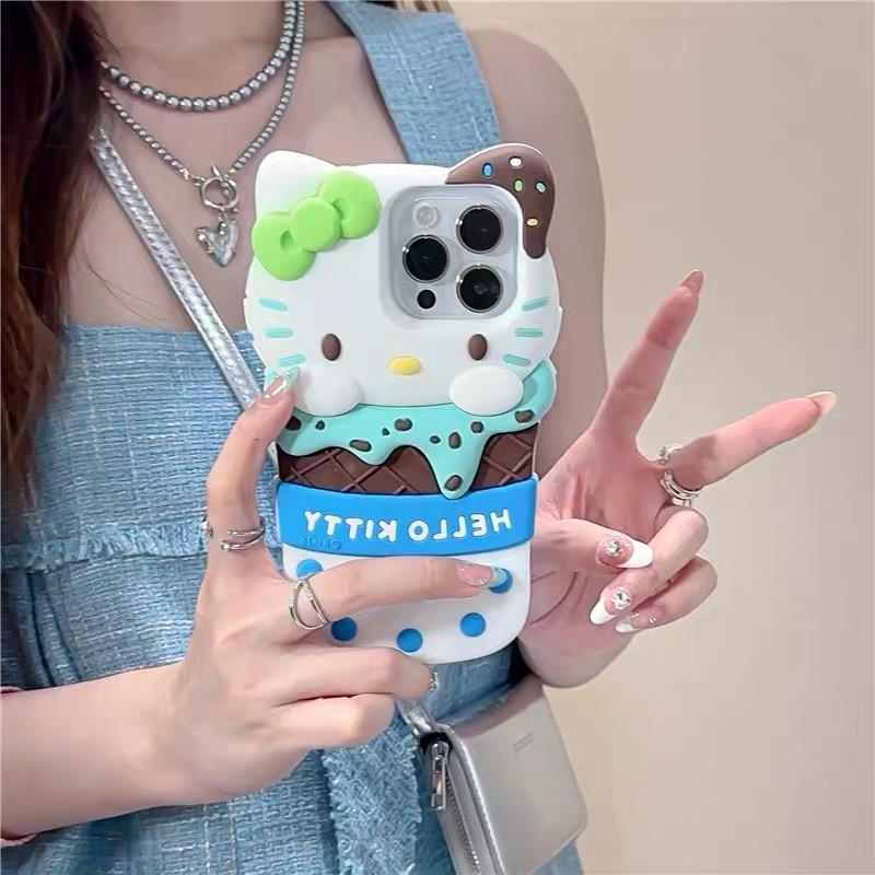 Cute 3D Ice Cream Sanrios Hello Kitty Phone Case for IPhone