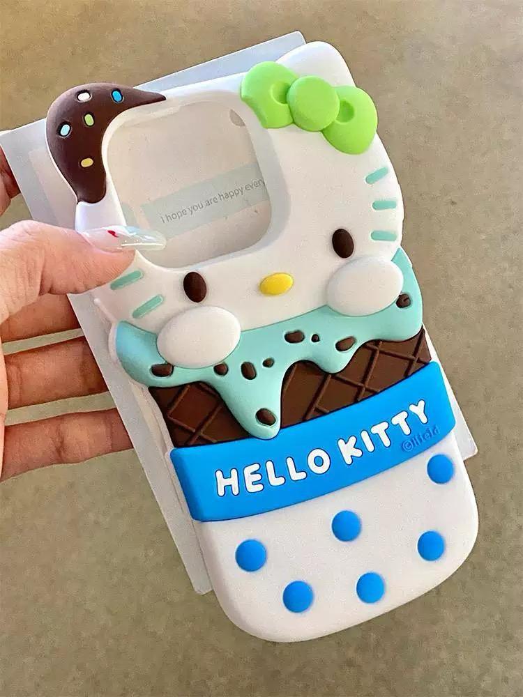 Cute 3D Ice Cream Sanrios Hello Kitty Phone Case for IPhone
