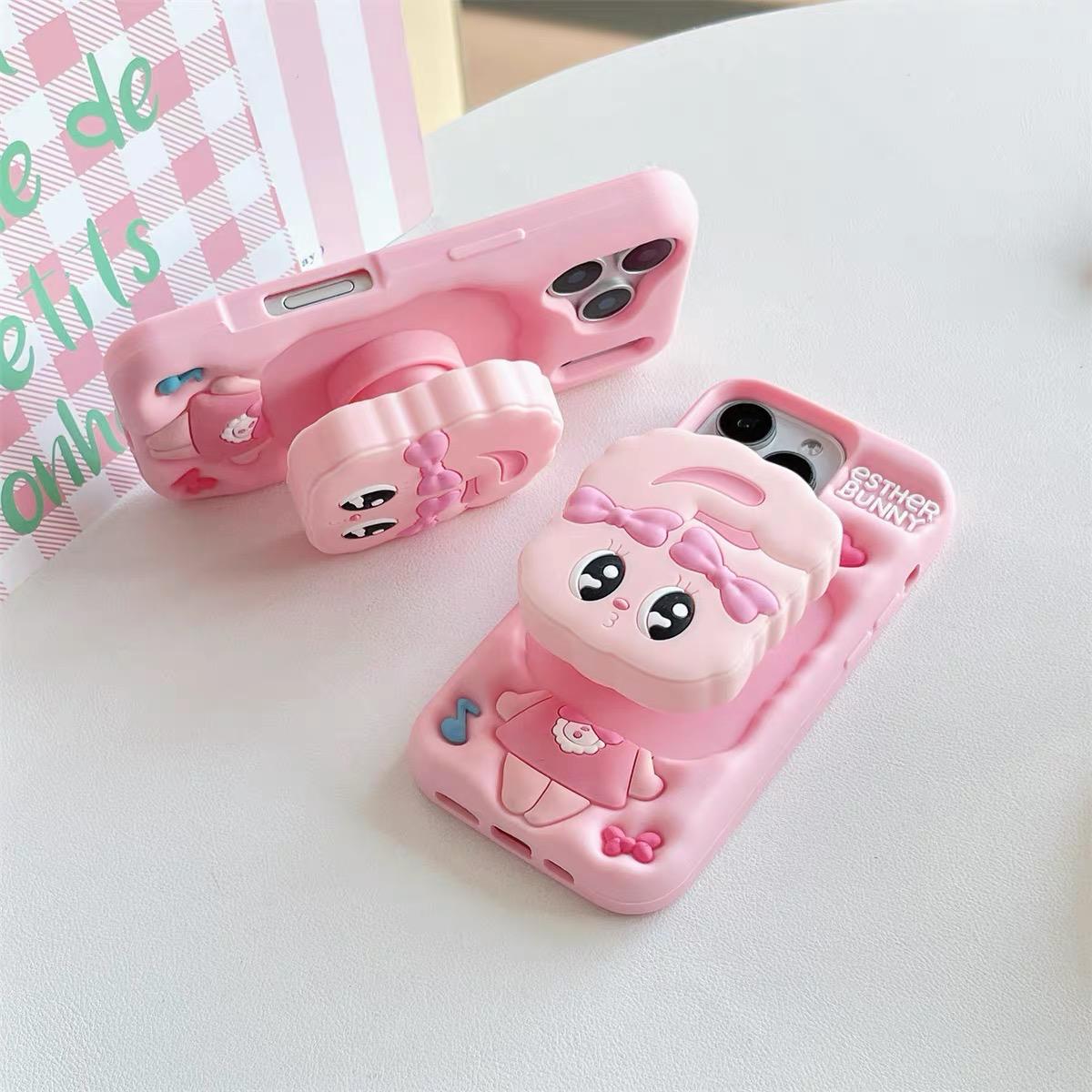 3d  easther bunny soft silicon hand  holder iphone case